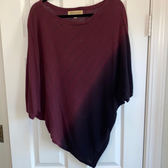 Democracy Sweaters - Democracy Knit Ombre Stripe Poncho Style Sweater. Burgundy and Black. Size XL